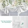 Sage Green Leaves Tie Up Curtains for Kitchen Bathroom Bedroom Windows 63 Inch Length, Balloon Drape Curtains Shade Rod Pocket Drapery Curtain 1 Panel, 52"x63" Spring Eucalyptus Gold Watercolor view 3