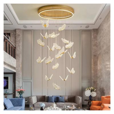 Butterfly Staircase Chandelier Compatible with Villa Duplex LED Chandelier Compatible with Living Room Hanging Light Romantic Wedding Decoration,Pendant