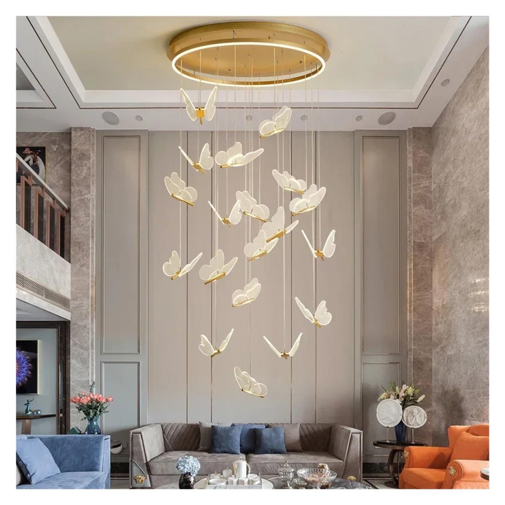 Butterfly Staircase Chandelier Compatible with Villa Duplex LED Chandelier Compatible with Living Room Hanging Light Romantic Wedding Decoration,Pendant