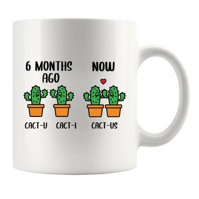 6 Month Anniversary Cactus Boyfriend Gifts From Girlfriend Sixth Month Dating Husband Wife Wedding Anniversary Couple Ceramic Mug 11 oz White