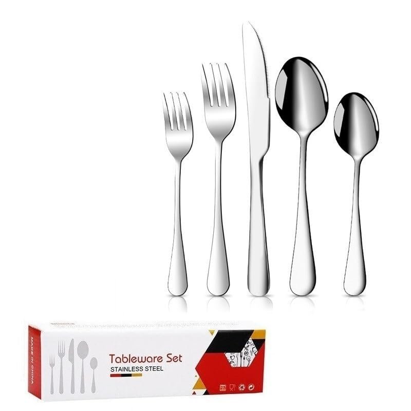 SEELLODGE Silverware Flatware Cutlery Set, 20-piece Stainless Steel Cutlery Steak Knife, Fork And Spoon Simple Box Set (Color : Silver)