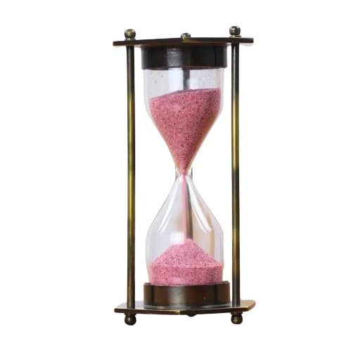 Antique Hourglass Brass & Glass 2-Min Sand Timer Nautical Pink Sand Flow Clock with for Home & Office Desk Decor