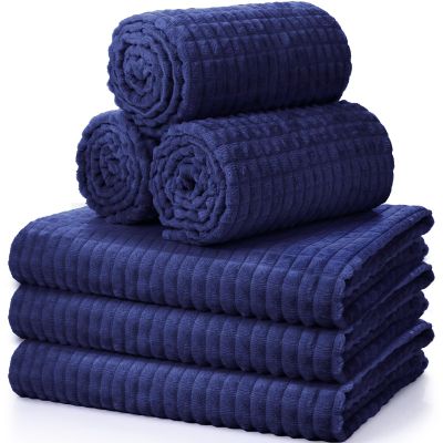 Buryeah 6 Pcs Flannel Fleece Throw Blanket Bulk 50 x 60 Inch Wedding Throw Blanket 3D Jacquard Grid Design Soft for Couch Sofa Chair Donation Homeless Gift (Blue)