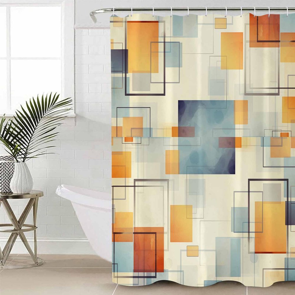 Double Love GeometricBathroom Curtain 72 Inch Shower Stall Curtain with Hooks, Waterproof Polyester Bath Curtain Washable Bathtub Curtain Modern Abstract Multi Colored Paintng 36''x 72''
