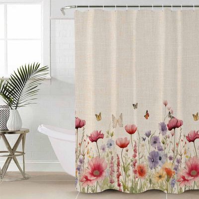 Double Love Floral BotanicalBathroom Curtain 78 Inch Shower Curtain with Hooks, Waterproof Polyester Bath Curtain Washable Bathtub Curtain Farmhouse Wildflower Garden Herb 36''x 78''
