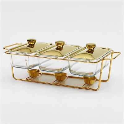Chafing Dish Buffet Set, Rectangular Stainless Steel Chafers and Buffet Warmers Sets with Trays Pan Lid Frame Stand for Kitchen Party Banquet 3 * 1.5L