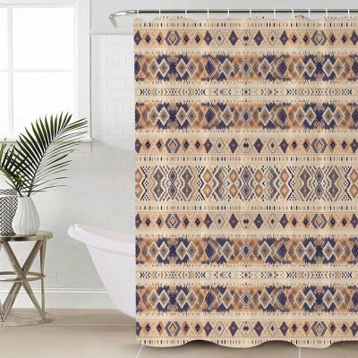 Double Love Contemporary BohoBathroom Curtain 72 Inch Shower Stall Curtain with Hooks, Waterproof Polyester Bath Curtain Washable Bathtub Curtain Beige Bohemia Geometric Gradient Art 36''x 72''