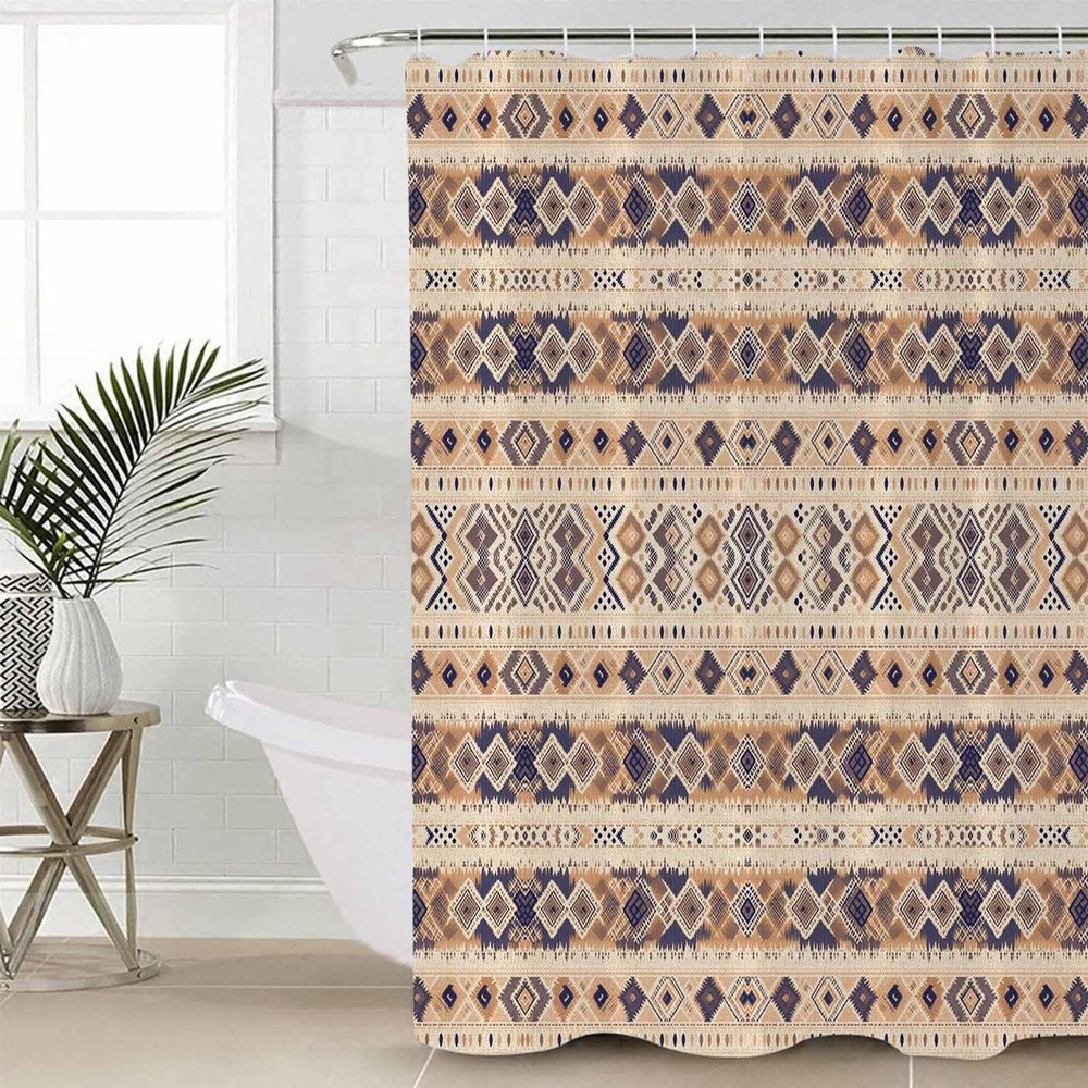 Double Love Contemporary BohoBathroom Curtain 72 Inch Shower Stall Curtain with Hooks, Waterproof Polyester Bath Curtain Washable Bathtub Curtain Beige Bohemia Geometric Gradient Art 36''x 72''