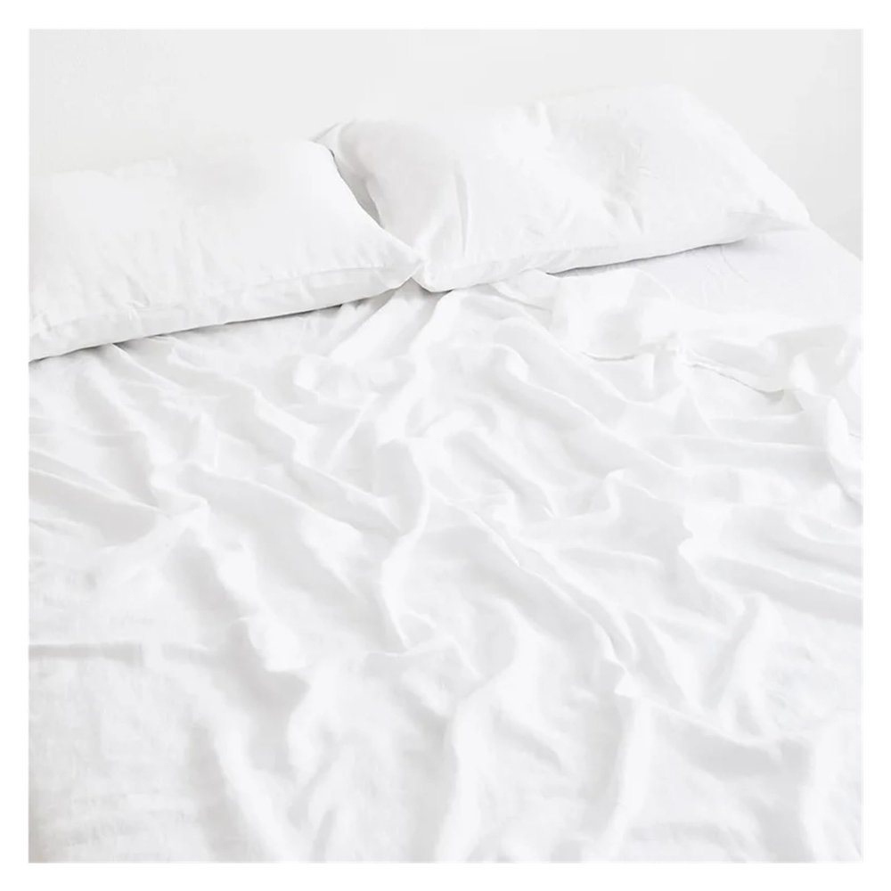 Bed, 100% Linen Sheets 1 PC Natural Flax Bed Washed Solid Color Breathable Durable Soft Farmhouse Bedding Mattress Cover