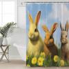 Double Love Country Easter RabbitsBathroom Curtain 72 Inch Shower Curtain with Hooks, Waterproof Polyester Bath Curtain Washable Bathtub Curtain Watercolor Floral Eggs Spring 48''x 72'' view 1