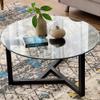 gopop 54" Round Tempered Glass Table Top, Transparent Table Surface 3/8'' Thick Pencil Polished Edge Multipurpose for Dining Table, Home Office Glass Countertop. view 4