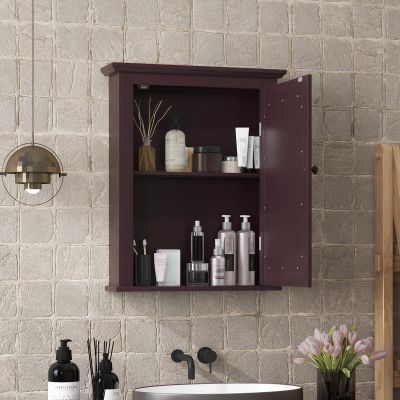 HOMGX Bathroom Mirror Cabinet, Wall Mounted Cabinet with Mirror Door, Adjustable Shef, Round Knob, Space Saving Wood Medicine Cabinet for Kitchen (Brown)