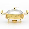 Golden Pattern Chafing Dish Buffet Set, Round Stainless Steel Chafer with Lid for Buffet Weddings Parties Banquets Catering Events, Chafer and Buffet Warmer Set (28Cm) view 1