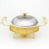 Golden Pattern Chafing Dish Buffet Set, Round Stainless Steel Chafer with Lid for Buffet Weddings Parties Banquets Catering Events, Chafer and Buffet Warmer Set (28Cm) view 3