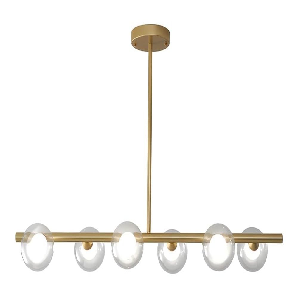 Black Ball Bubble Chandelier - Modern Farmhouse 6-Light Linear Glass Chandelier Compatible with Dining Room, Gold Long Strip Hanging Lamp Compatible with Kitchen, Living Room, Industrial Ceiling Penda