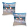 NTVOWPZO 2PCS Throw Pillow Covers 18"x18" Square Pillowcases Covers Pink Flamingo On The Beach Soft Pillowcases Modern Farmhouse Home Decor Sofa Cushions Covers for Couch Bed Living Room view 1