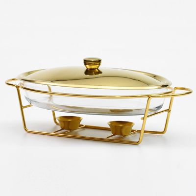 3L Oval Chafing Dish Buffet Set with Glass Pot and Stainless Steel Stand Perfect for Weddings,Parties,Banquets,and Catering Events (Gold)