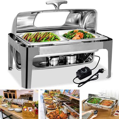 HomeLoft Basics Chafing Dish Buffet Set, Stainless Steel Food Buffet Servers and Warmers with Lid, Catering Food Warmers for Kitchen Party Banquet Dining 9L,Double Grid