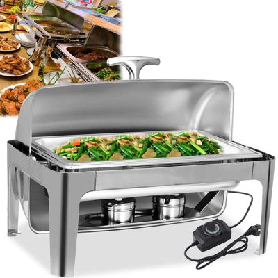 Stainless Steel Chafing Dishes, Electric Food Buffet Warmer, Rectangular Catering Chafer Warmer Set with Removable Warming Trays for Parties and Buffet, 9L, 400W ()
