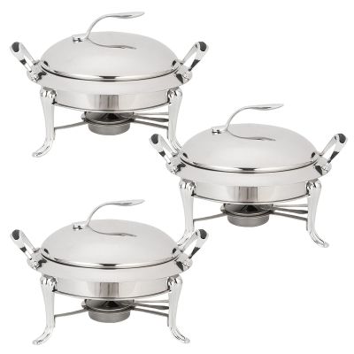 3L Chafing Dish Set,Full Size Stainless Steel Round Buffet Server with Pans,Lid and Fuel Holders,for Catering Party Wedding Dinner Food Warmer (Silver 3 Pack)