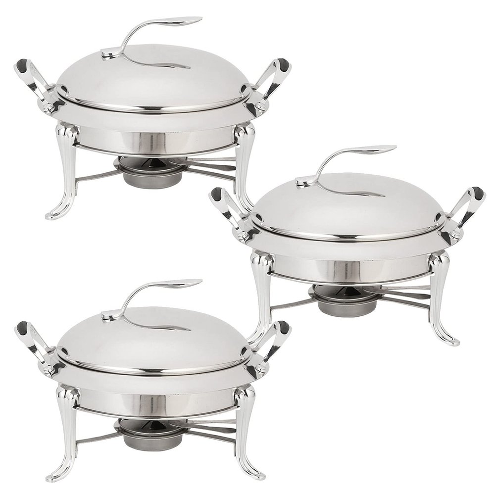3L Chafing Dish Set,Full Size Stainless Steel Round Buffet Server with Pans,Lid and Fuel Holders,for Catering Party Wedding Dinner Food Warmer (Silver 3 Pack)
