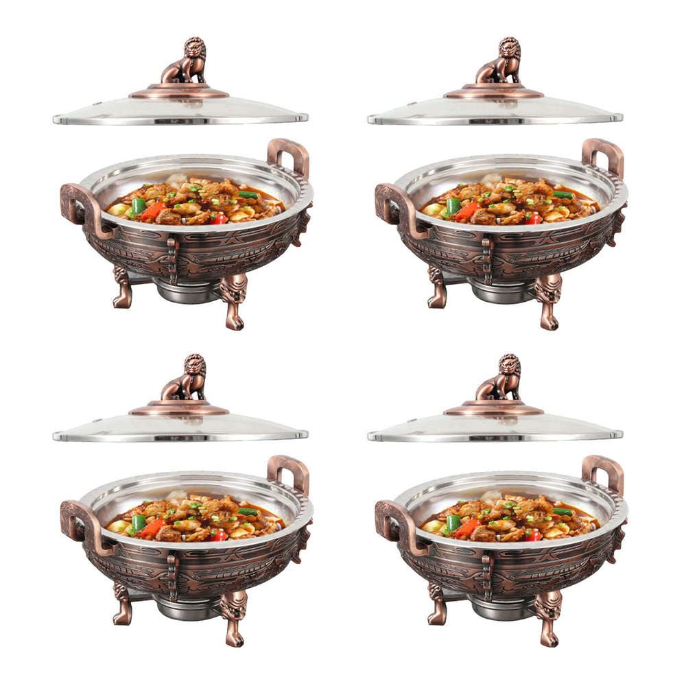 2/4 Pack Chafing Dishes & Food Warmers,Round Chafer Catering Buffet Server Set with Food Pan and Fuel Holders,for Kitchen Party Dining Buffet (4 Pack)