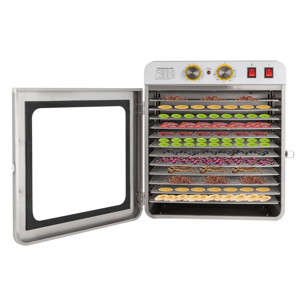 Commercial Food Dehydrator 12-Tray Fruit and Meat Dehydrator Stainless Steel Beef Jerky Dryer, 900W Food Dried Fruit Machine Temperature and Time Adjustable, Electric Dehydrator for Fruit and Veggies