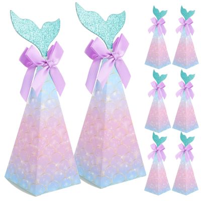 20pcs Mermaid Party Boxes Favors Mermaid Gift Bags with Thank You Stickers for Kids Birthday Baby Shower Under The Sea Party Decorations