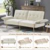 Anwick Velvet Convertible Futon Sofa Bed, Memory Foam Futon Couch Sleeper Sofa, Modern Loveseat Sofa with Adjustable Backrest and Armrests for Home Living Room Office (Beige-2) view 3