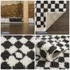 BoutiqueRugs Dark Gray Checkered Contemporary 6x9 Area Rug Shag Off White Kieu Living Room Bedroom Dining Room Home Office Apartment 6'7" x 9' Stain Resistant Non-Shedding Pet Friendly view 3
