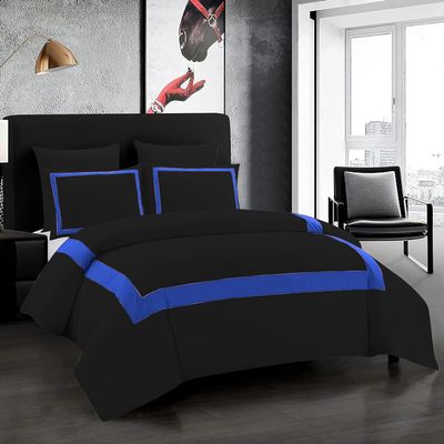 OnlineChoiceSheet 1 Piece Luxury Full Black and Royal Blue Border Line Pattern Closer Duvet Cover 100% Egyptian Cotton, 1000 Thread Count (King/Cal King -Size)
