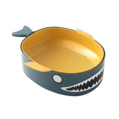 FUNOMOCYA 1pc Double-layer Fruit Washing Basket Kitchen Colander for Easy Vegetable Fruit Drainage Blue and Yellow Space-saving Design for Effortless Washing