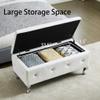 SOFTSEA Modern Silvery Legs Storage Ottoman,Flip Top Upholstered Ottoman Bench,Faux Leather End of Bed Footrest with Crystal Buttons for Living Room view 3