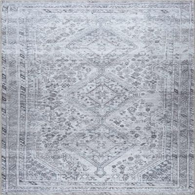 BoutiqueRugs Barny Traditional Area Rug - Machine Washable - Off White, Denim, Charcoal - 6'7" x 9'