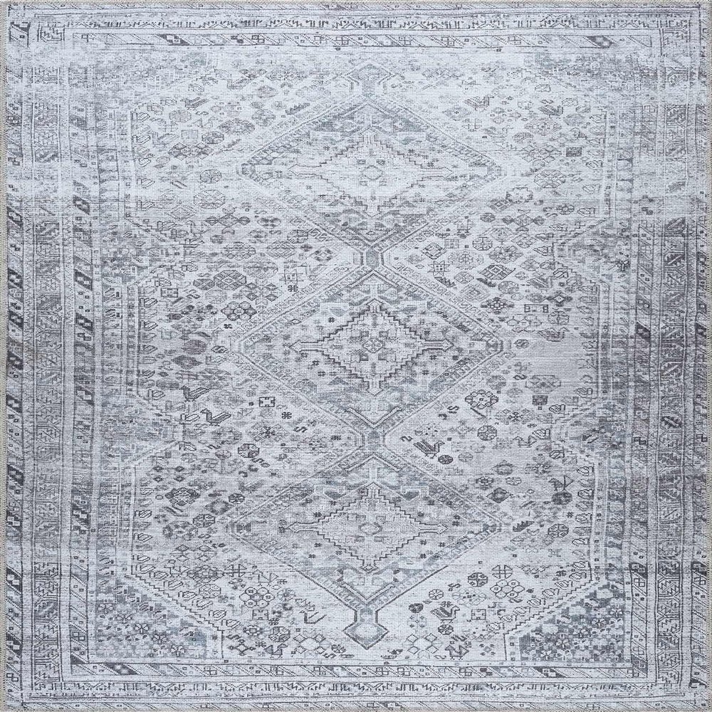 BoutiqueRugs Barny Traditional Area Rug - Machine Washable - Off White, Denim, Charcoal - 6'7" x 9'