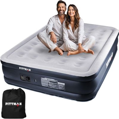 Pittman - Air Mattress Queen with Built in Pump - 18" Queen Air Mattress - Comfort Series Self Inflates & Deflates Fast - Easily Folds Away - Treat Your Guests to a Luxury Air Bed