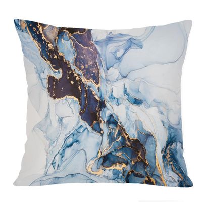 Ethan Taylor Abstract Throw Pillow Soft Cushion Cover 'Luxe Blue Geode Modern Agate Marble Crystal Fractal' Modern Pattern Decorative Square Accent Pillow Case, 20x20 Inches, Blue, Gold