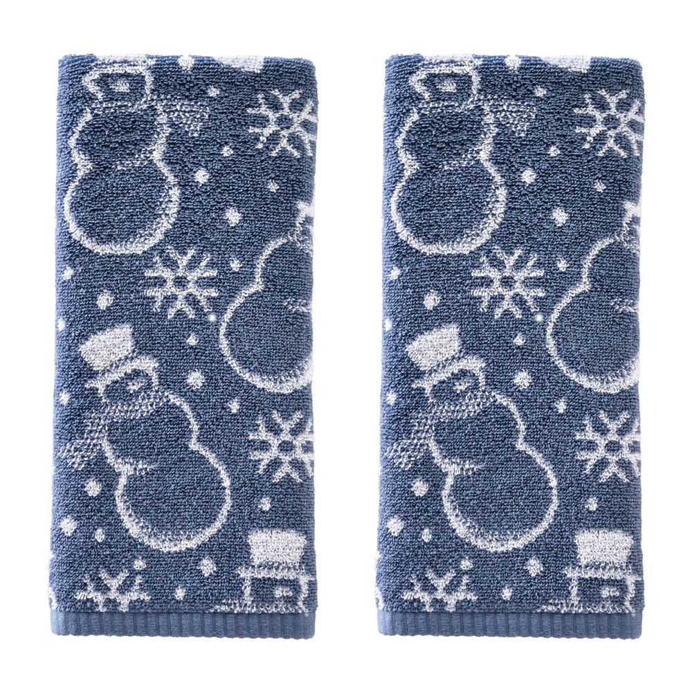 SKL Home Winter/Christmas Top Hat Snowmen Hand Towel 2pc Set for Bath/Kitchen/Bar & Gift, Blue