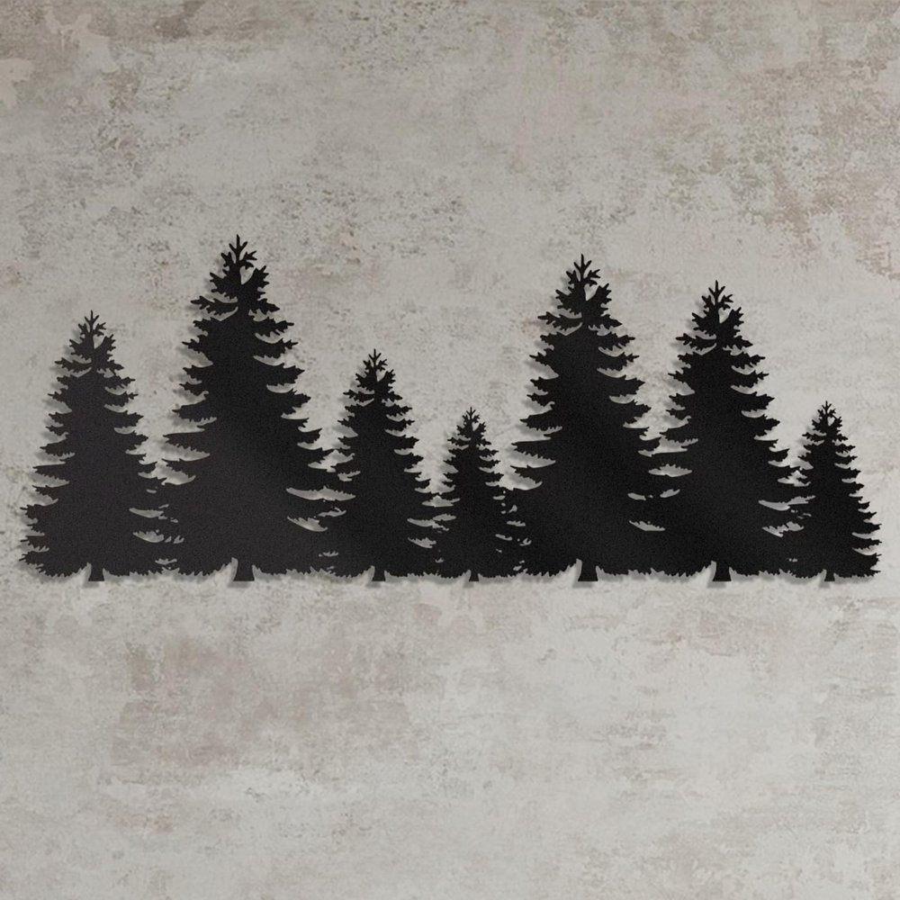 Pine Tree Metal Wall Art, Pine Tree Wall Decor, Nature Metal Wall Decor for Living Room, Bedroom, Bathroom (Black, 35.4x14.3inch/90x36cm)