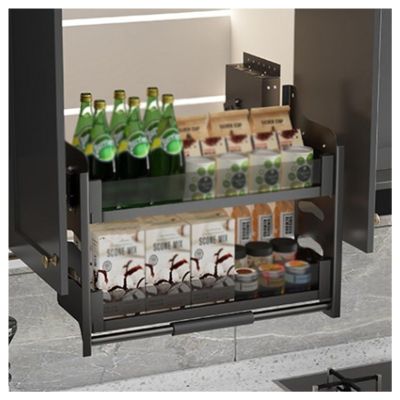 XLTFUC 2 Tier Pull-Out Cabinet Organizer,Pull Down Shelf Cabinet Organizer,Retractable Storage Shelf,Space Saving,Suitable for Kitchen Bar and Cafe Cabinets,Load Capacity 20kg (Size : 410x260x530mm)