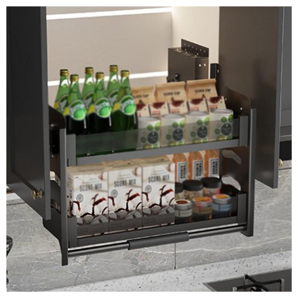 XLTFUC 2 Tier Pull-Out Cabinet Organizer,Pull Down Shelf Cabinet Organizer,Retractable Storage Shelf,Space Saving,Suitable for Kitchen Bar and Cafe Cabinets,Load Capacity 20kg (Size : 410x260x530mm)