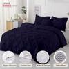 eBeddy Linens Pinch Pleated Pintuck Duvet Cover Set Alaskan King 132x120 Inch 100% Microfiber Soft and Breathable 3 Pieces Premium Comforter Cover Zipper Closure & Corner Ties Navy Blue view 2