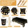 Funnymoom 452 Pcs Happy Retirement Party Decorations Men for 50 Guests, Black Gold Retirement Paper Plates and Napkins Cups Tablecloth Cutlery Straws Disposable Tableware Party Supplies for Men Women view 2