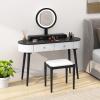 GOFLAME Makeup Vanity Desk Set, Dressing Table Set with LED Lighted Mirror, 3 Adjustable Lighting Modes and Touch Switch, Solid Wood Vanity Table and Cushioned Stool with 4 Drawers, White+Black view 2