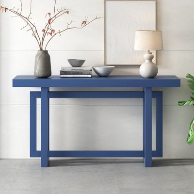 ZSQ Entryway Table for Entryway, Hallway, Living Room, Foyer, Corridor, Contemporary Console Table with Industrial-Inspired Concrete Wood Top (Navy Blue)
