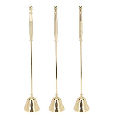 3pcs Candle Snuffer, Golden Iron Plating Bell Shaped Long Handle Candle Extinguisher Candle Wick Snuffer Candle Stopper for Extinguishing Candles