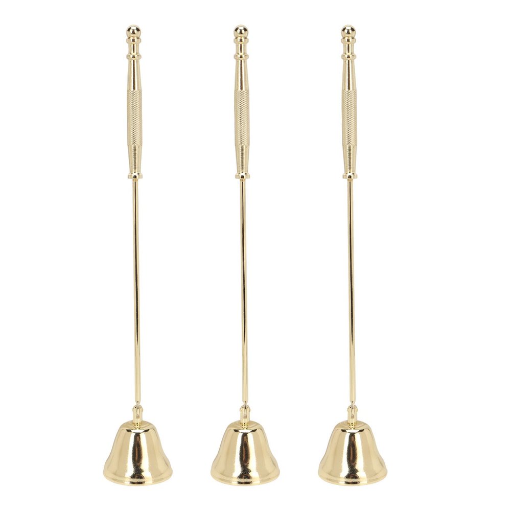 3pcs Candle Snuffer, Golden Iron Plating Bell Shaped Long Handle Candle Extinguisher Candle Wick Snuffer Candle Stopper for Extinguishing Candles