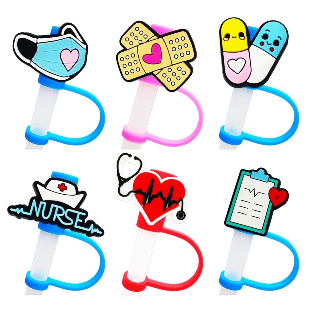 6PCS 10mm Medical Drinking Straw Covers Caps, Nurse Reusable Portable Drinking Straw Tips Lids, Straw Toppers for Stanley Tumblers