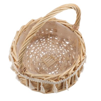 Amosfun Large Willow Bride Basket 9.84X8.26X8.26In Portable Woven Flower Girl Basket Wedding Ceremony Photo Prop Party Supply