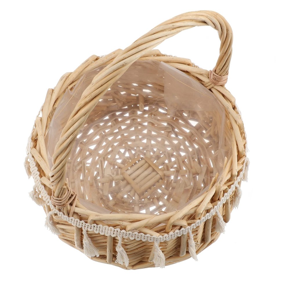 Amosfun Large Willow Bride Basket 9.84X8.26X8.26In Portable Woven Flower Girl Basket Wedding Ceremony Photo Prop Party Supply